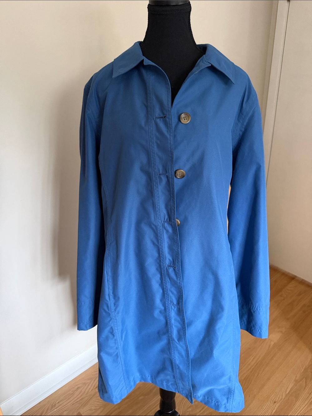 Lands' End Women's Blue Single-Breasted Trench Coat